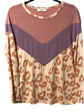 Hailey & Co. Colorblock Leopard Print Top, Size M
